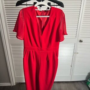 SHEIN Bold Red Jumpsuit with Sheer Sleeves